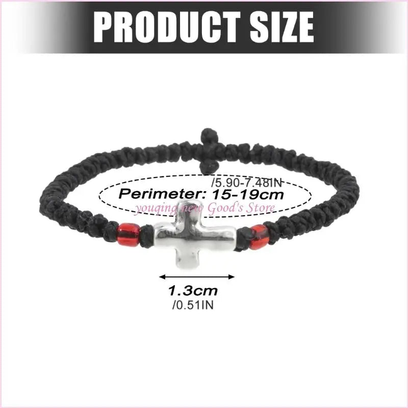 57QA Faith Inspired Crucifix Braided Handcrafted Bracelet Adjustable Sizing Wrist Chain for Personal and Religious Use
