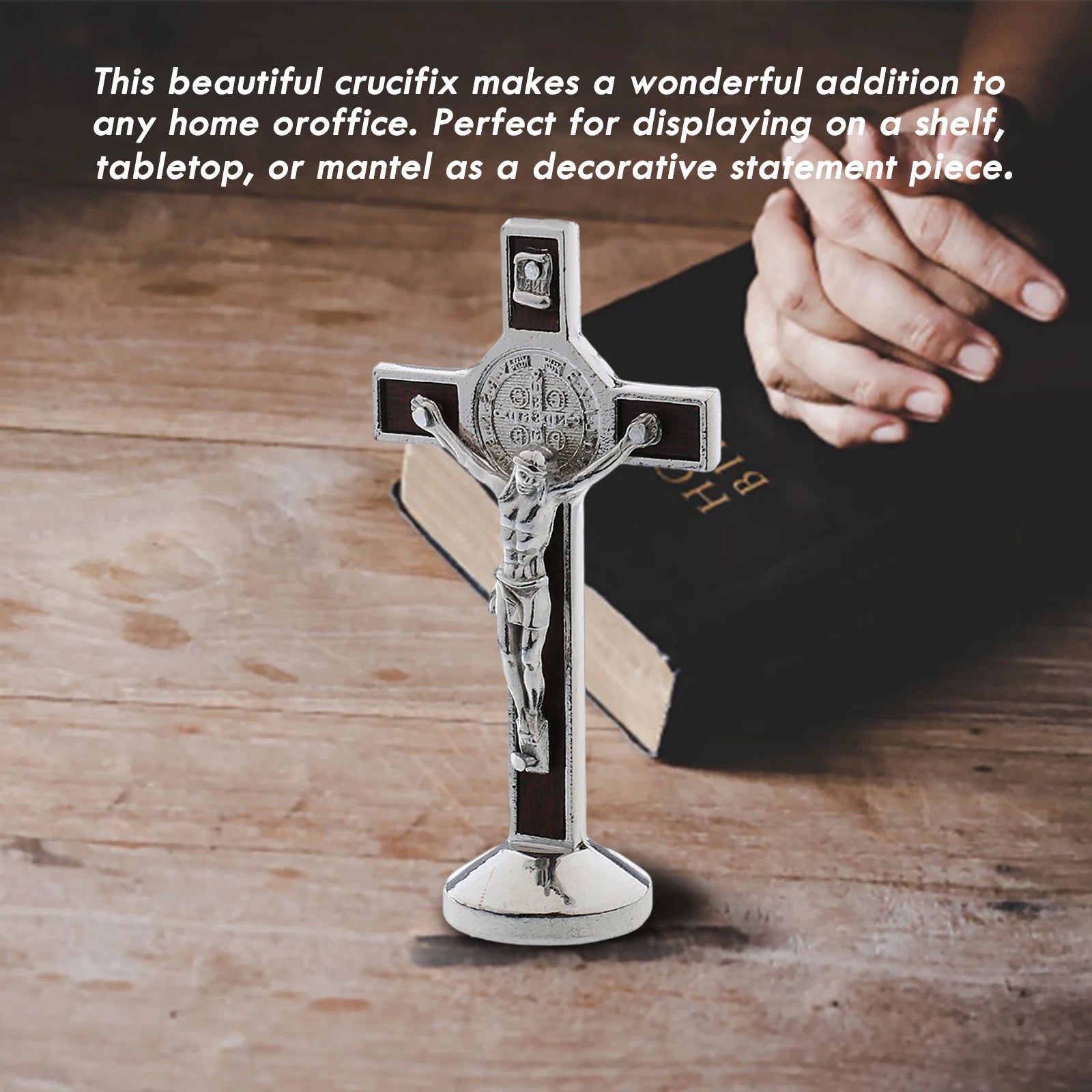 Metal Crucifix Statue with Sticky Base Crucifix Home Desktop Decoration