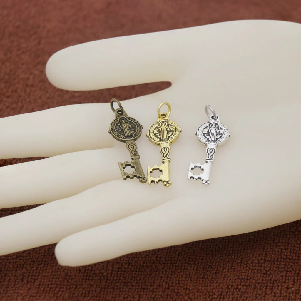 9pcs 12.5x33MM Saint St Benedict Medal Key Charm