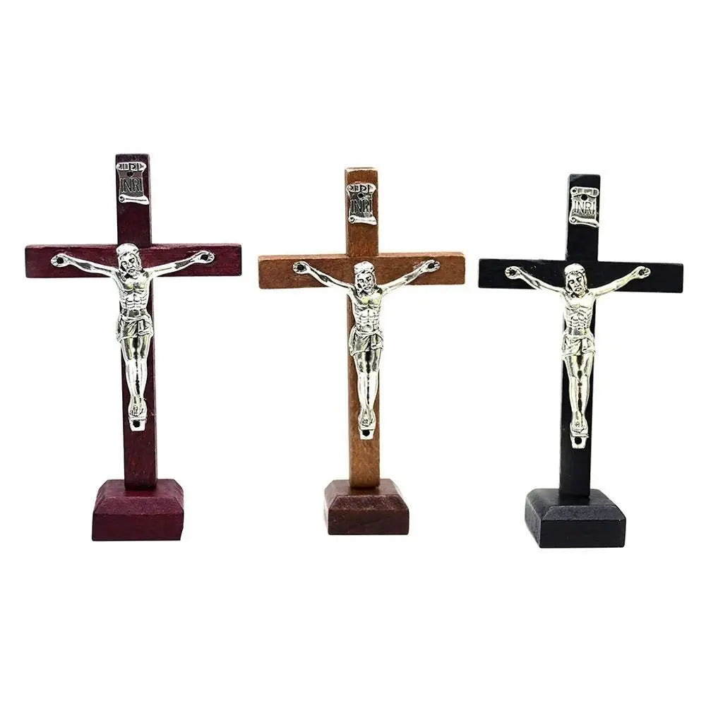 Tabletop Wood Crucifix on stand