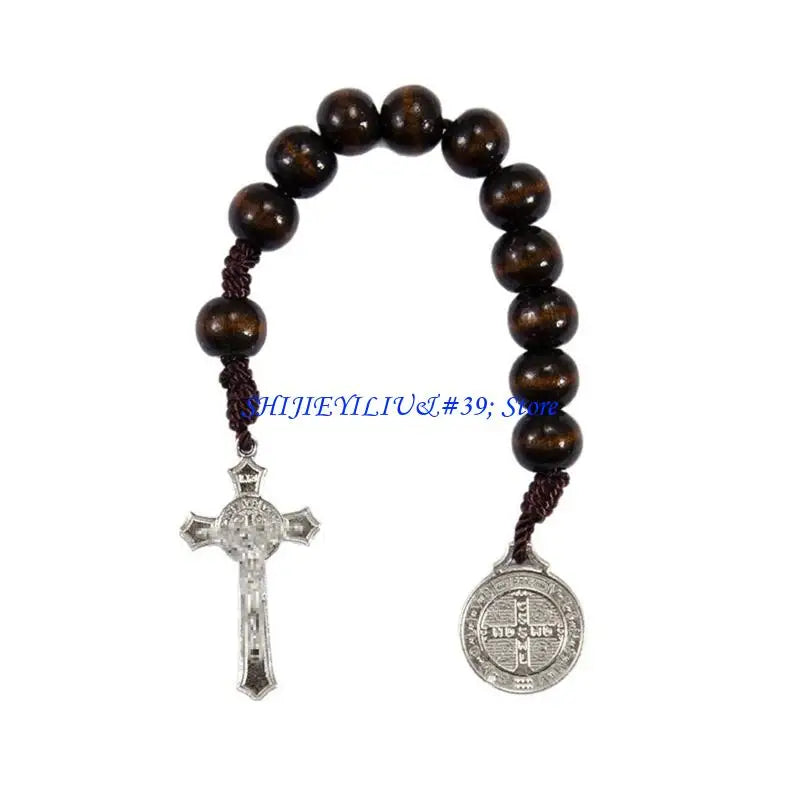 Large Wooden Rosary Beads Handwoven Cross Pendant For Daily Devotion