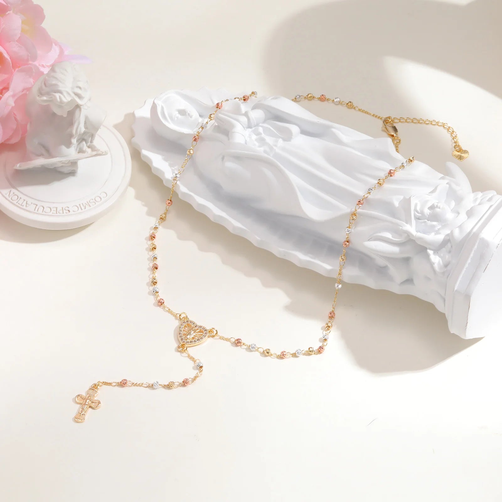 Virgin Mary/st Benedict Rosary Bead Necklace for Women, Our Lady Of Guadalupe Cross