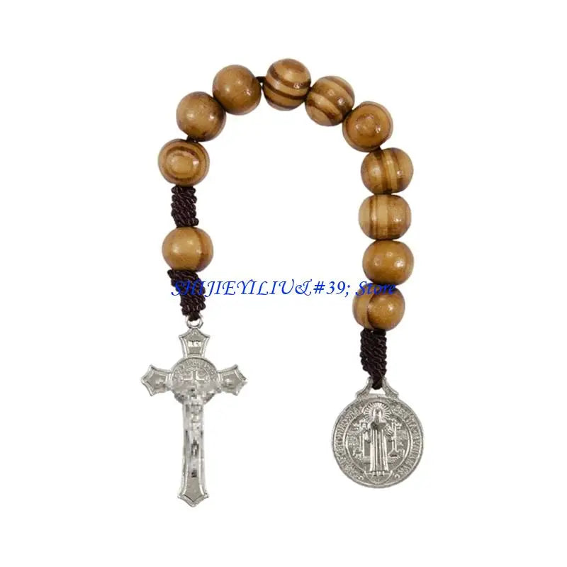 Large Wooden Rosary Beads Handwoven Cross Pendant For Daily Devotion