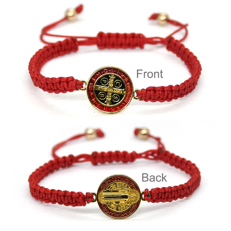 Enamel St. Benedict Black Rope Bracelets