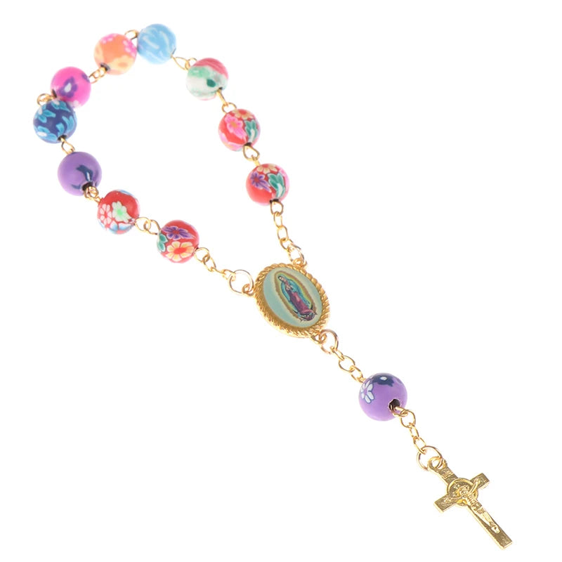 Multi-Colored Rosary Bracelet with Crucifix