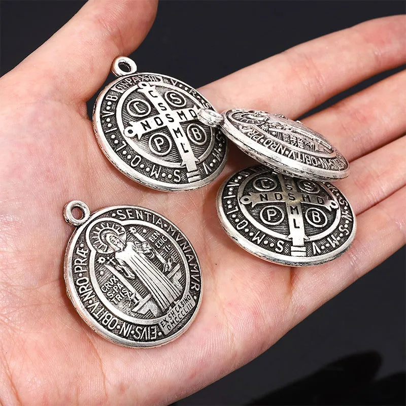 St Benedict Cross Amulet, St Benedict Altar Medal Pendant 35mm