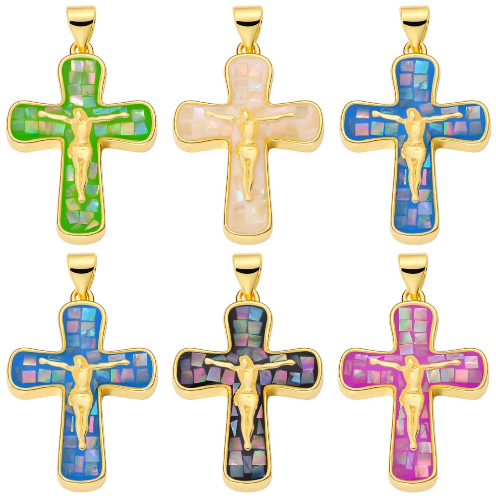 Rosary Jewelry Making Handmade 18K Real Gold Plated Opal Shell Cross