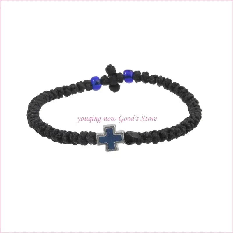 57QA Faith Inspired Crucifix Braided Handcrafted Bracelet Adjustable Sizing Wrist Chain for Personal and Religious Use