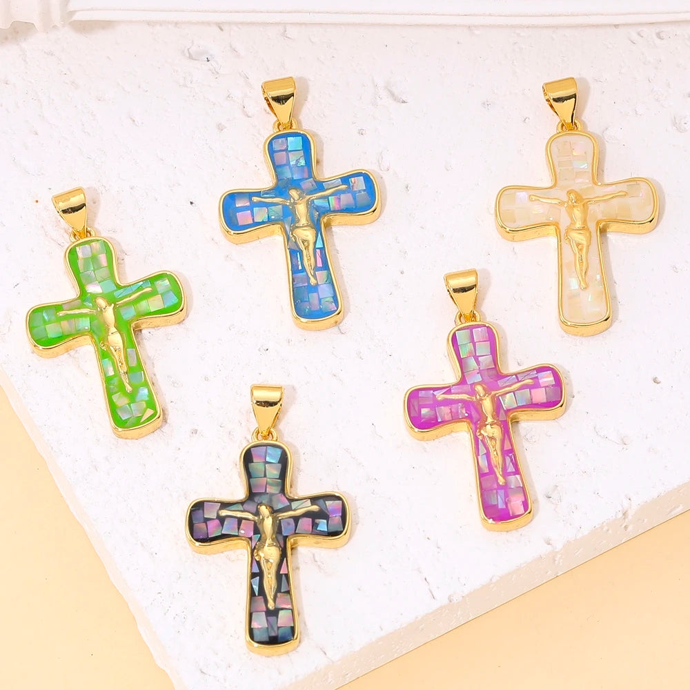 Rosary Jewelry Making Handmade 18K Real Gold Plated Opal Shell Cross