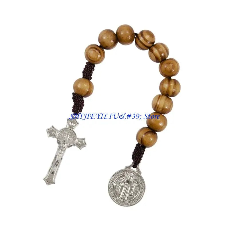 Large Wooden Rosary Beads Handwoven Cross Pendant For Daily Devotion
