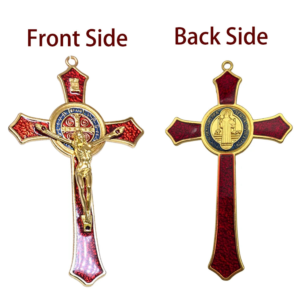 Saint Benedict Benedictine Red Enamel 4.7X2.7 Inch Protection Wall Crucifix