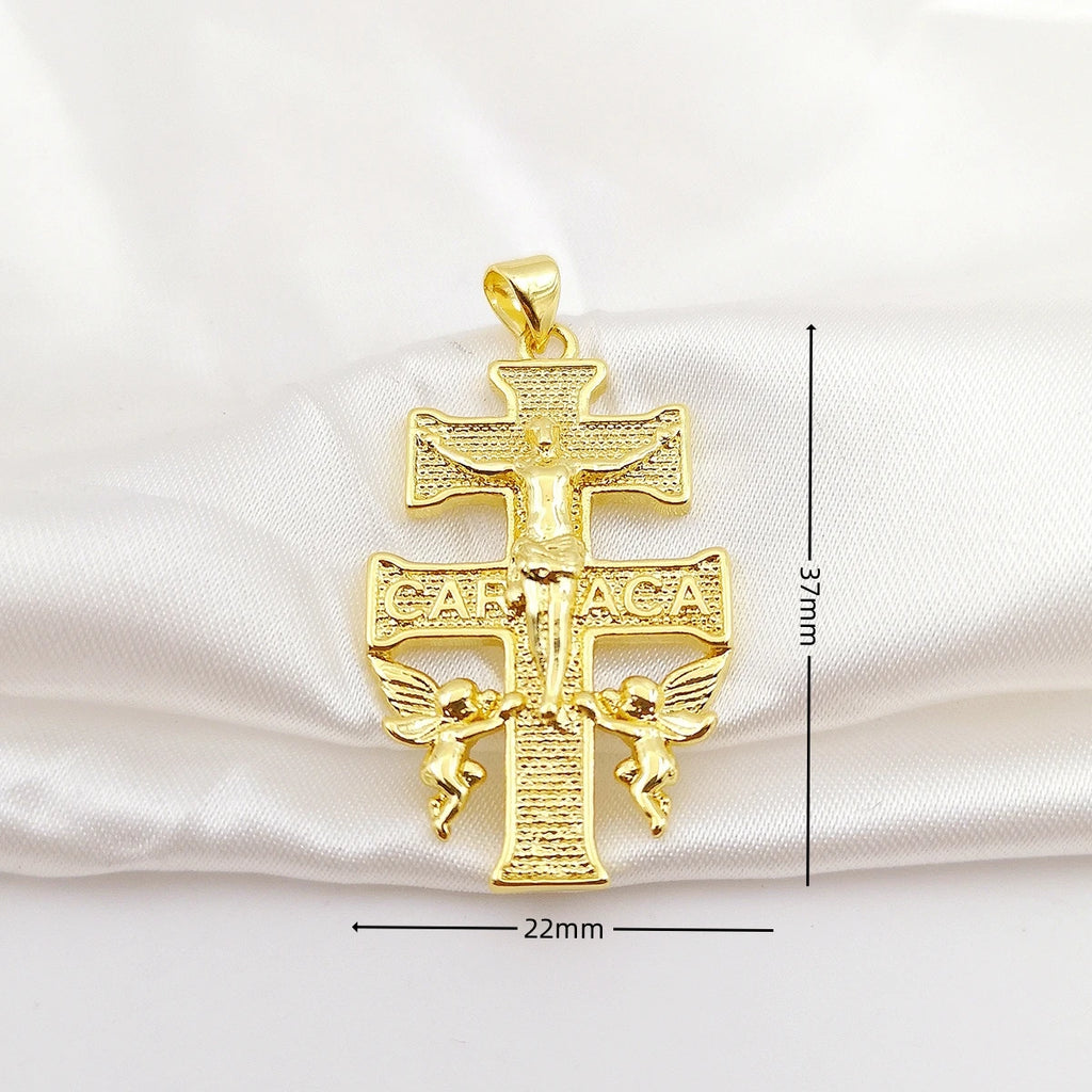 Gold Plated Caravaca Crucifix with Cherub Angels