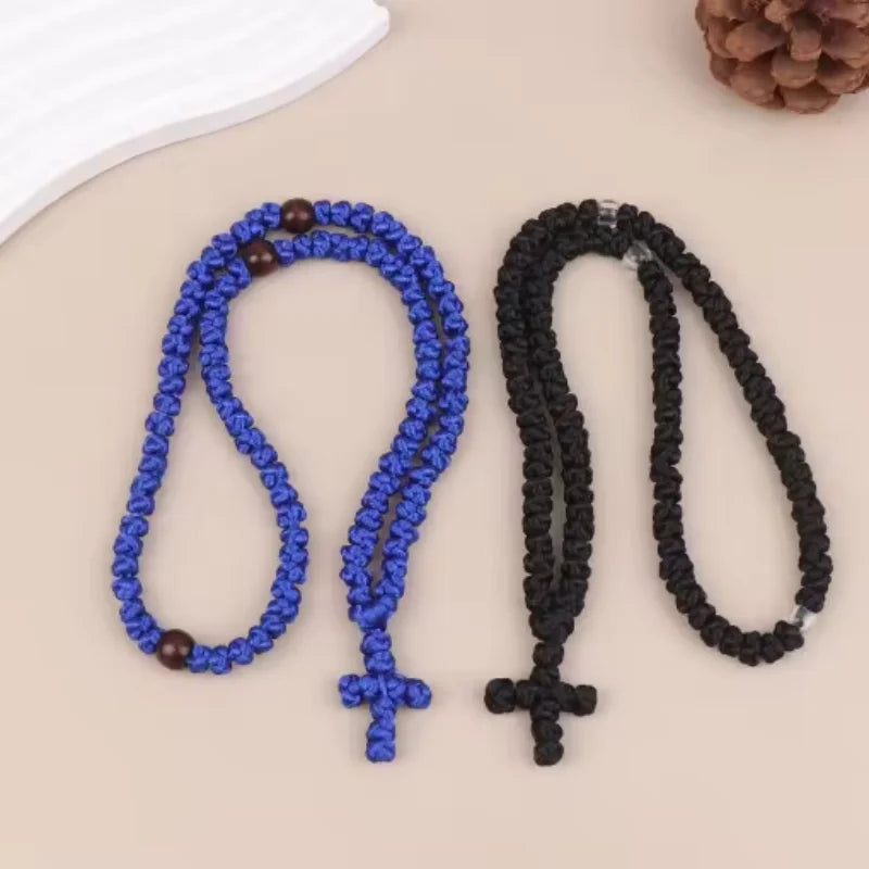 Black/Blue Komboskini Knot Necklace Handmade Orthodox  Rosary Prayer Rope