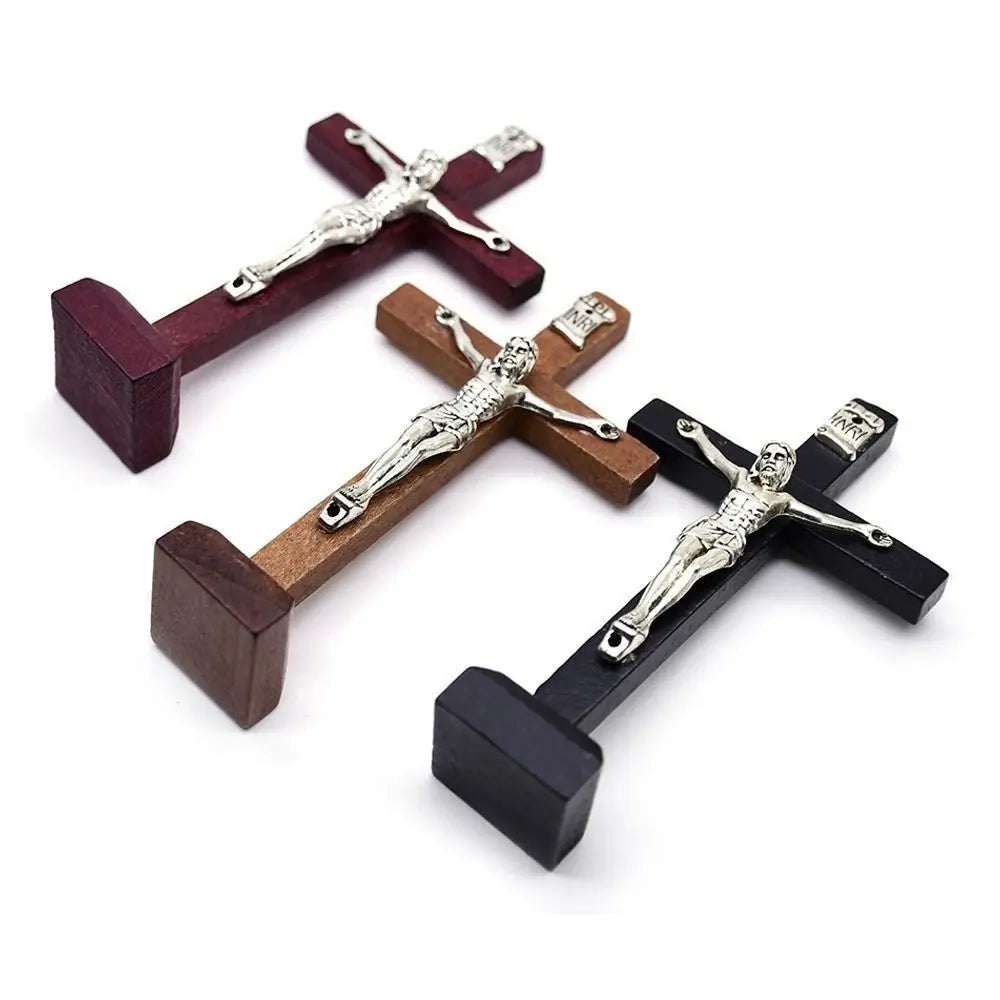 Tabletop Wood Crucifix on stand