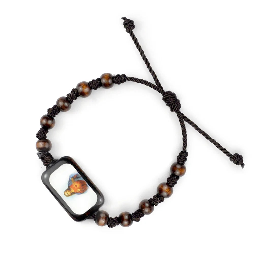 Wood Rosary Bracelet with Beautiful Square Colorful Icons
