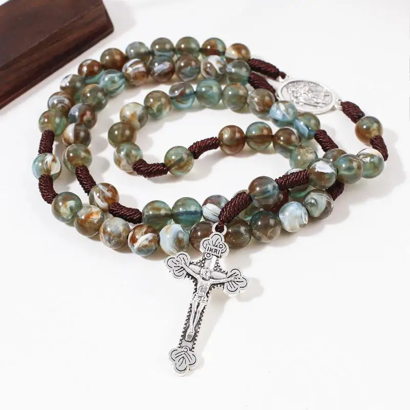 Virgin Mary/st Benedict Rosary Beads Necklace For Women Men Cross Crucifix Pendant