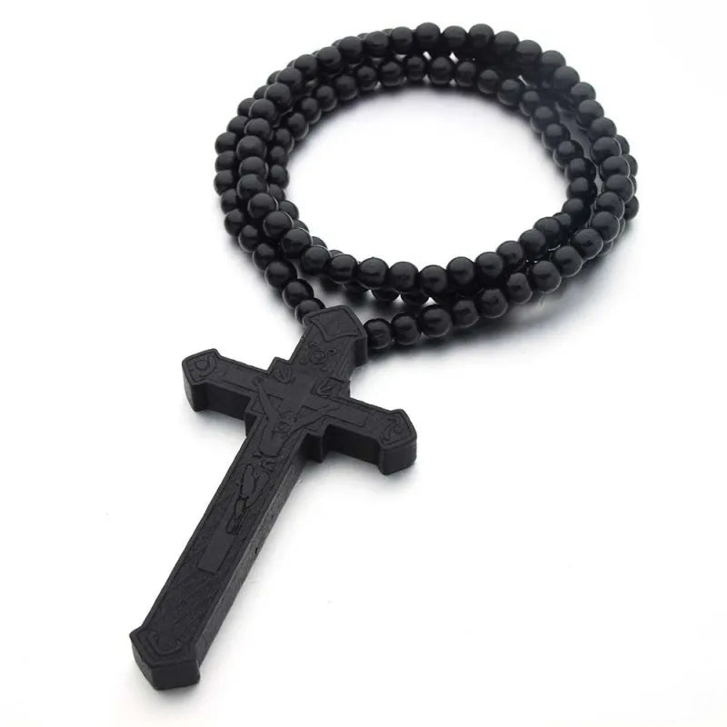 Wooden Beaded Rosary Necklace