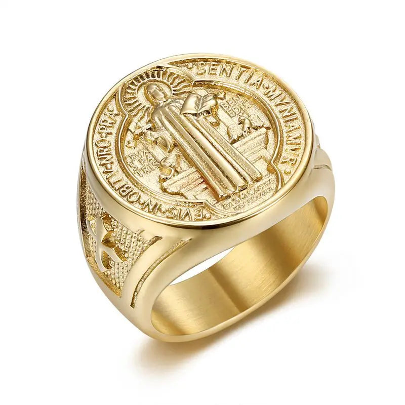 St. Benedict Exorcist Ring Stainless Steel or Gold Plated