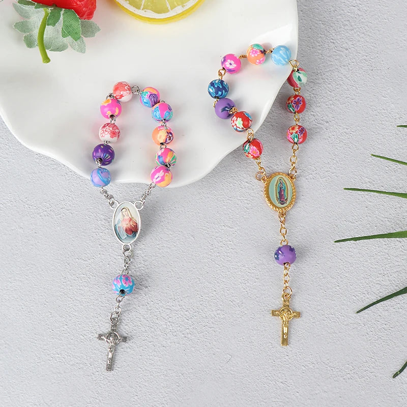 Multi-Colored Rosary Bracelet with Crucifix