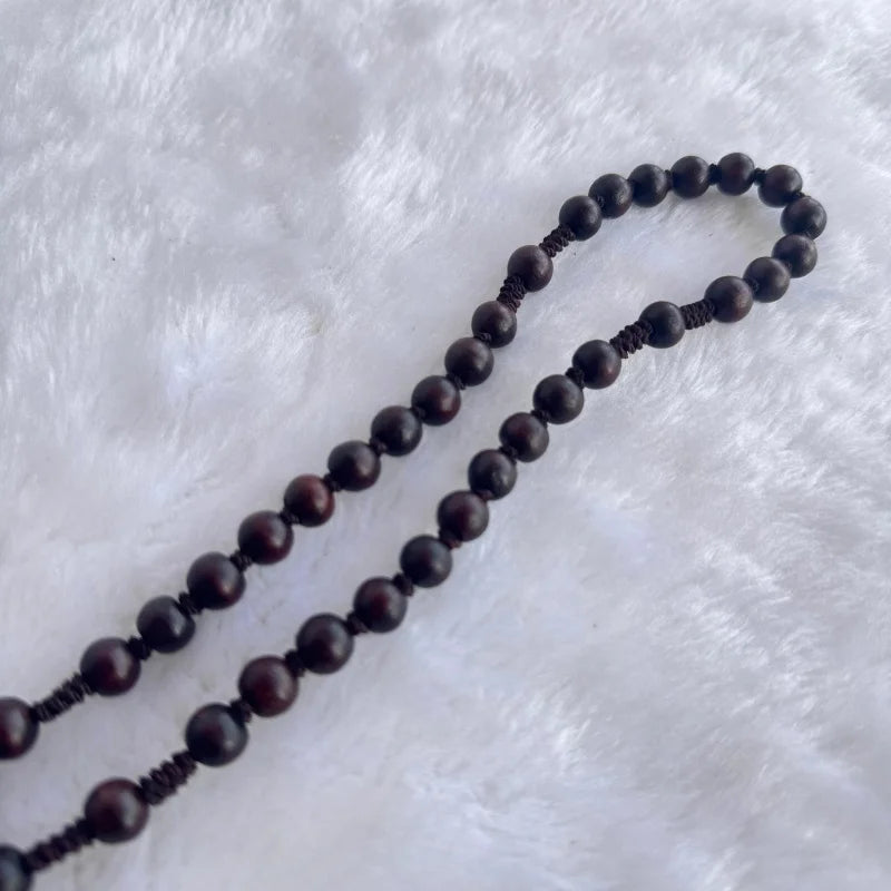 Dark Wood Bead Rosary with Engraved Crucifix Handmade