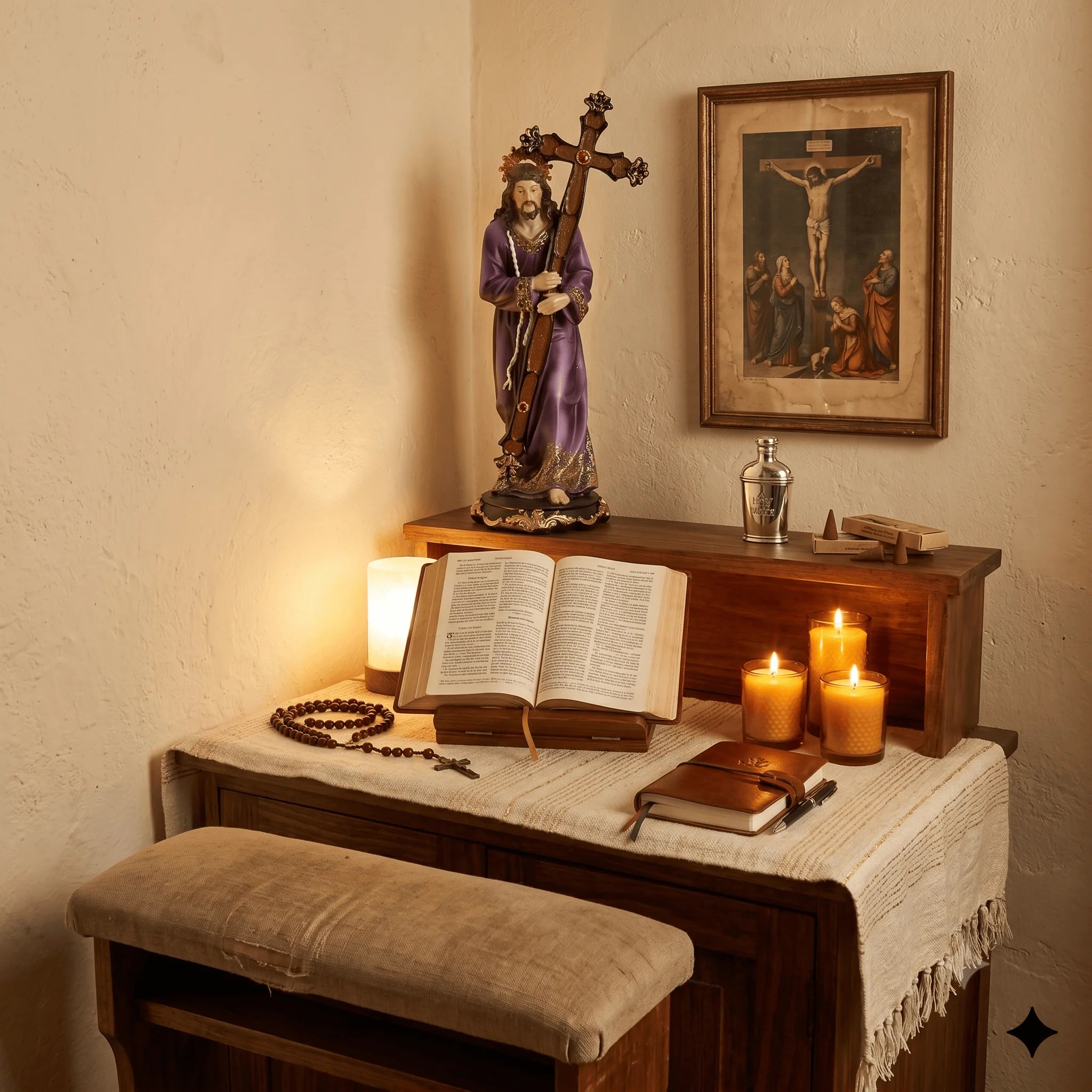 Jesus Carrying Cross Statue, Purple Robe Hand Painted Resin Decor