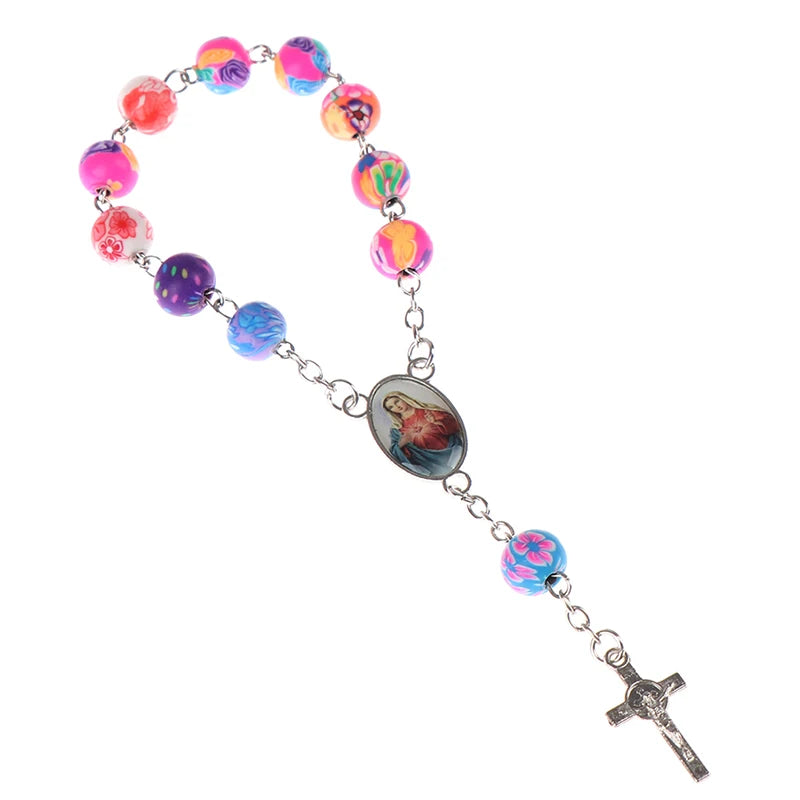 Multi-Colored Rosary Bracelet with Crucifix