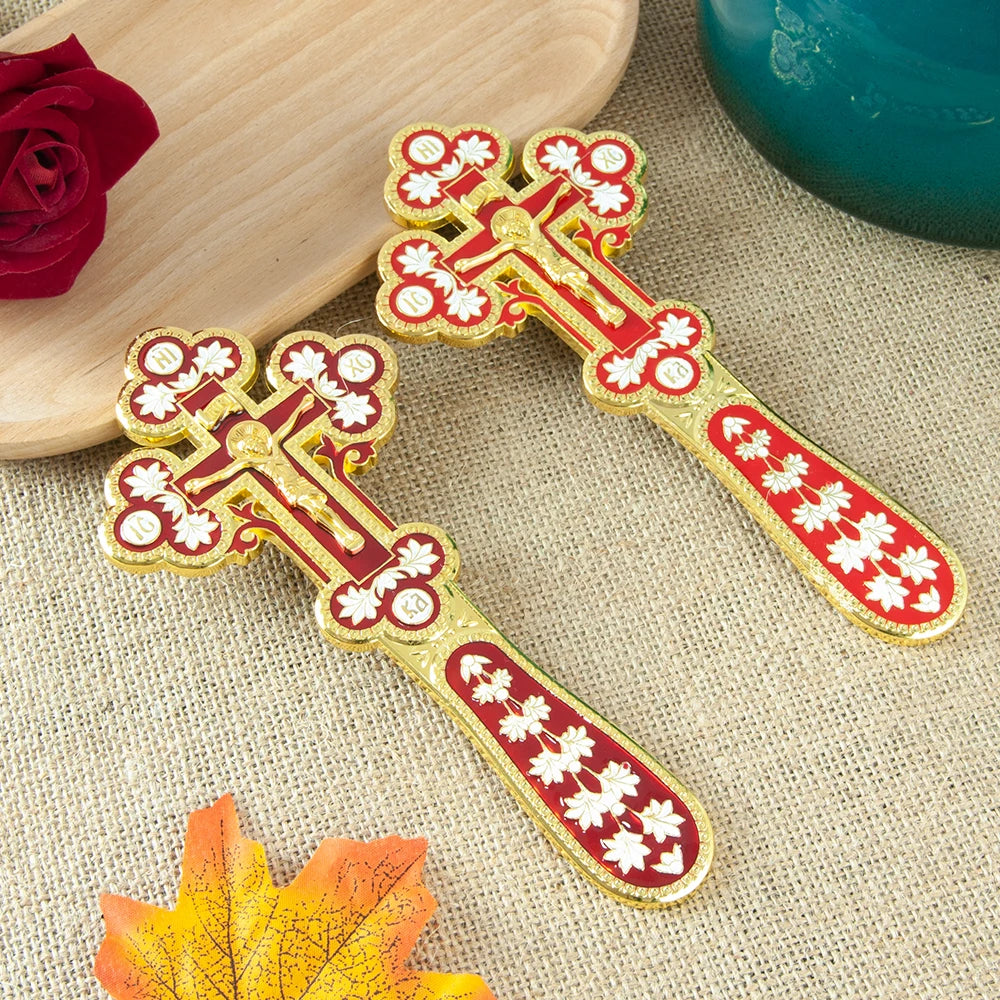 Orthodox Gold Plated Colorful Enamel  icon Cross INRI Crucifix