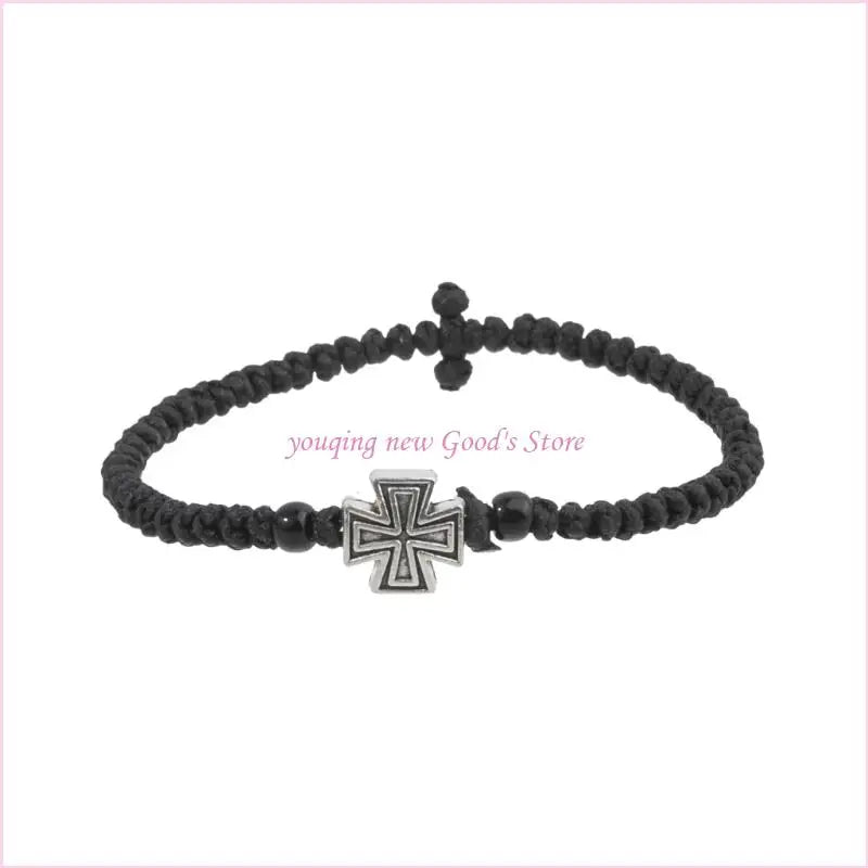 57QA Faith Inspired Crucifix Braided Handcrafted Bracelet Adjustable Sizing Wrist Chain for Personal and Religious Use