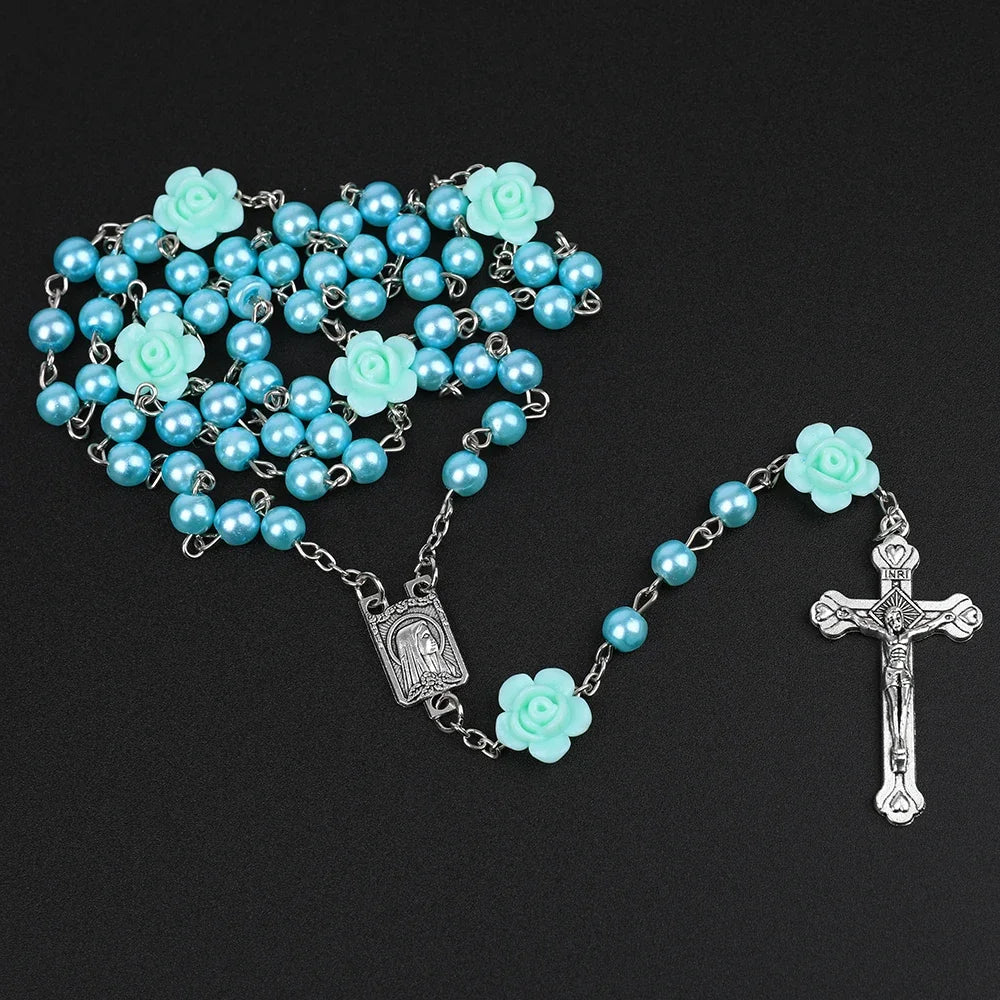 Rosary Necklace For Women Pendant 6MM Pearl Beads