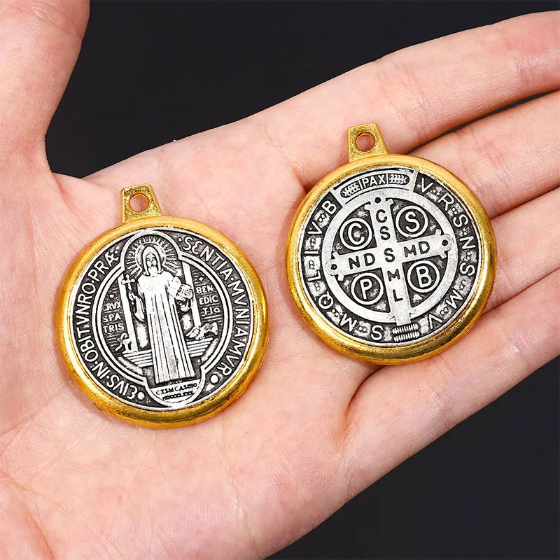 St Benedict Cross Amulet, St Benedict Altar Medal Pendant 35mm