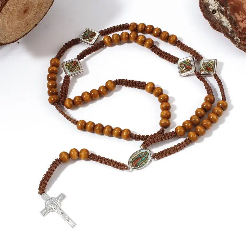 Virgin Mary/st Benedict Rosary Beads Necklace For Women Men Cross Crucifix Pendant
