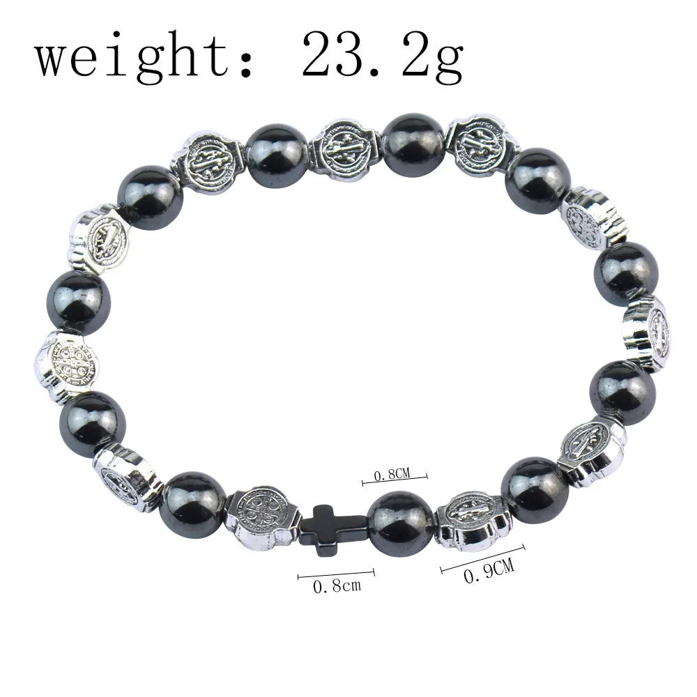 St. Benedict Medal Prayer Bracelets Hematite Beads