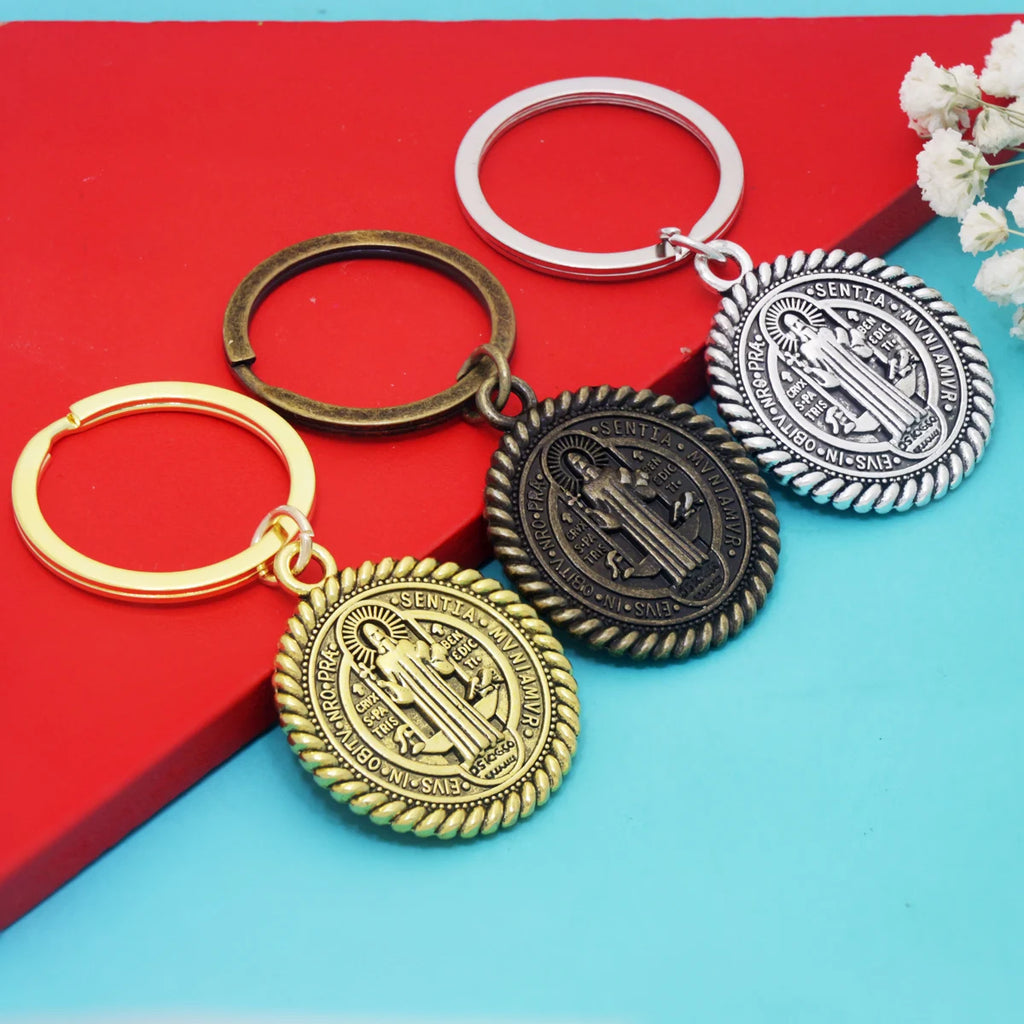 2PCS 2.64INCHES St Benedict Medal Keychains Key Rings 3 colors