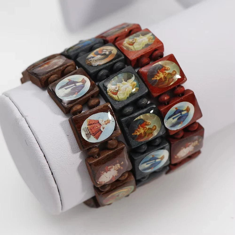 Saints Wooden Bracelets Holy Icon Beads Bracelet