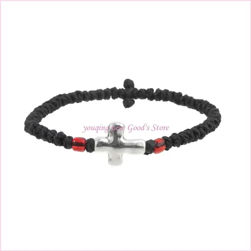 57QA Faith Inspired Crucifix Braided Handcrafted Bracelet Adjustable Sizing Wrist Chain for Personal and Religious Use