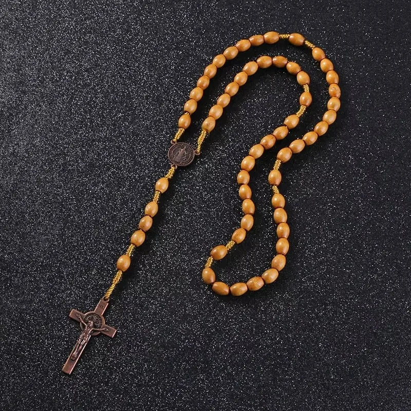Handmade Saint Benedict Medal Wooden Rosary