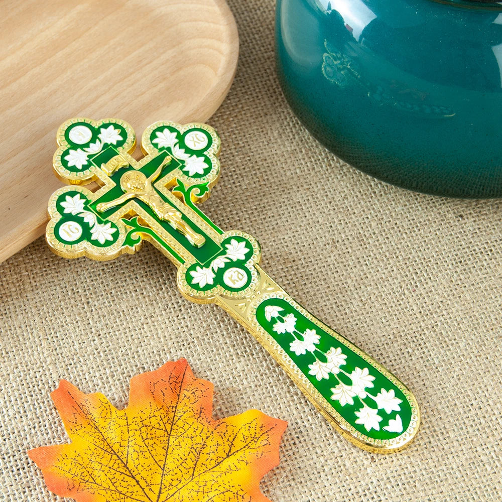 Orthodox Gold Plated Colorful Enamel  icon Cross INRI Crucifix