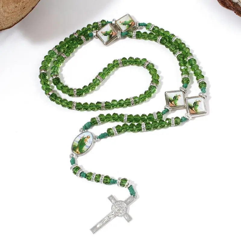 Virgin Mary/st Benedict Rosary Beads Necklace For Women Men Cross Crucifix Pendant