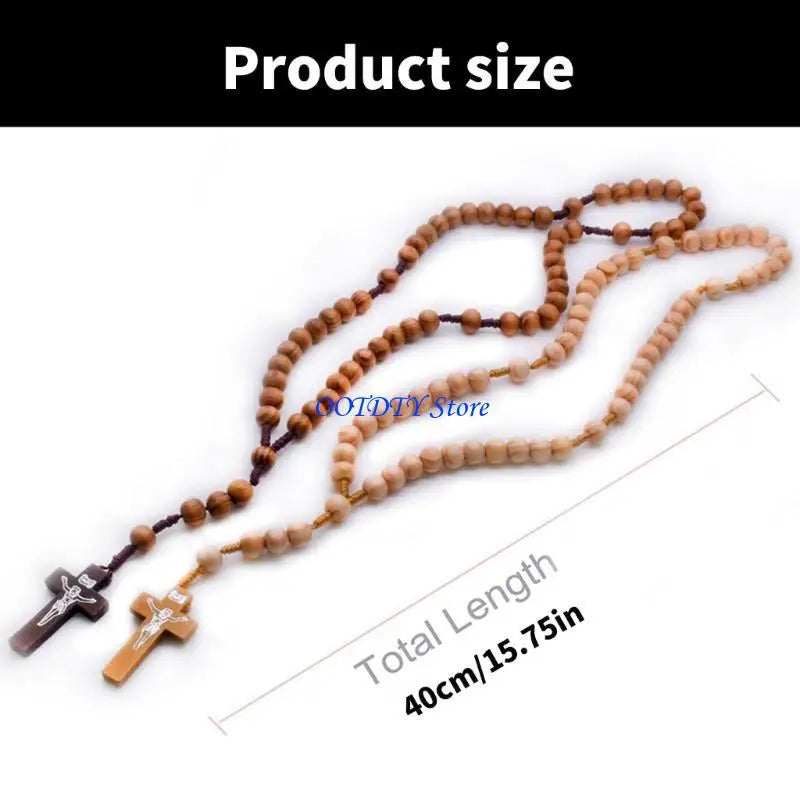 Large Wooden Rosary with Silver Crucifix