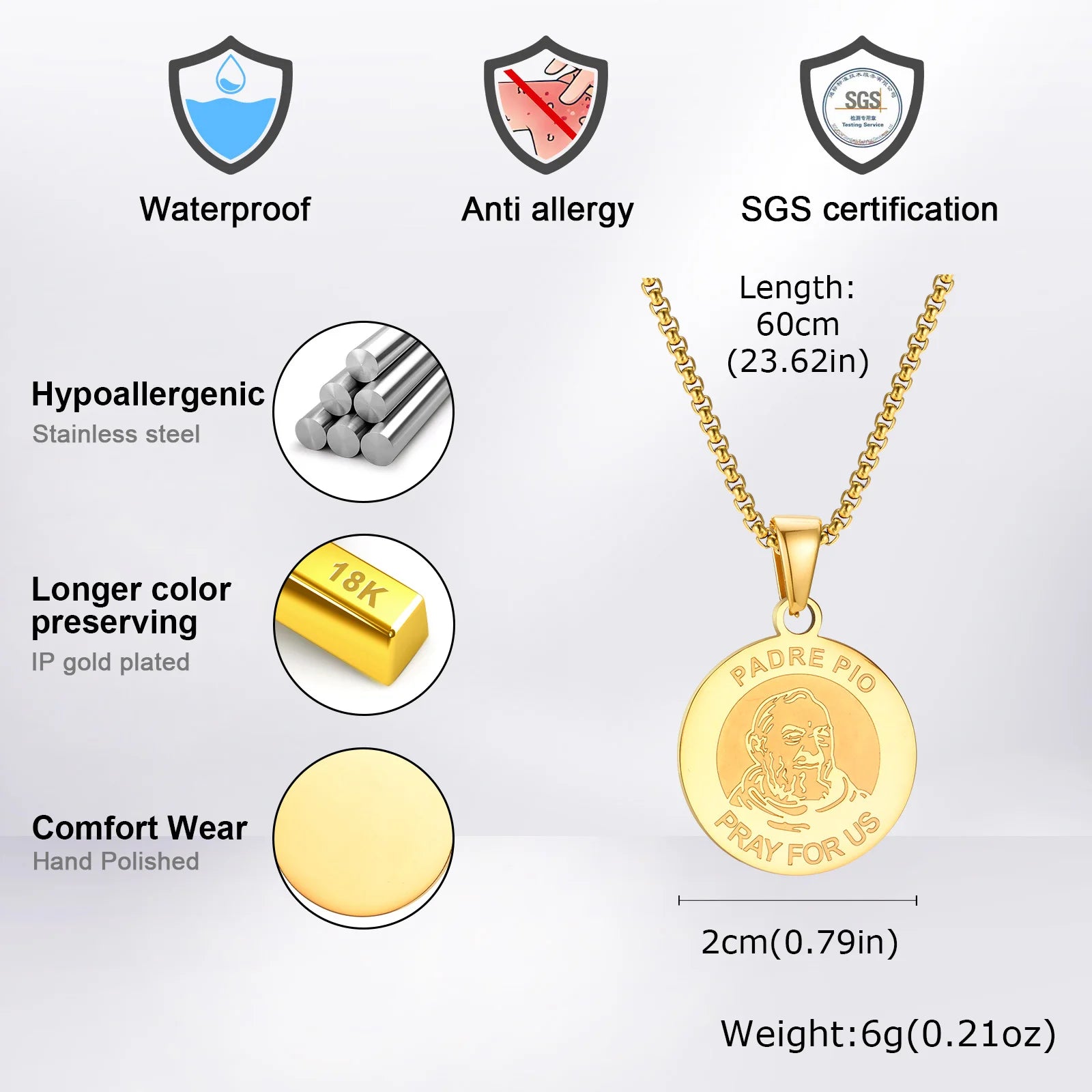 Padre Pio Coin Pendant Necklace