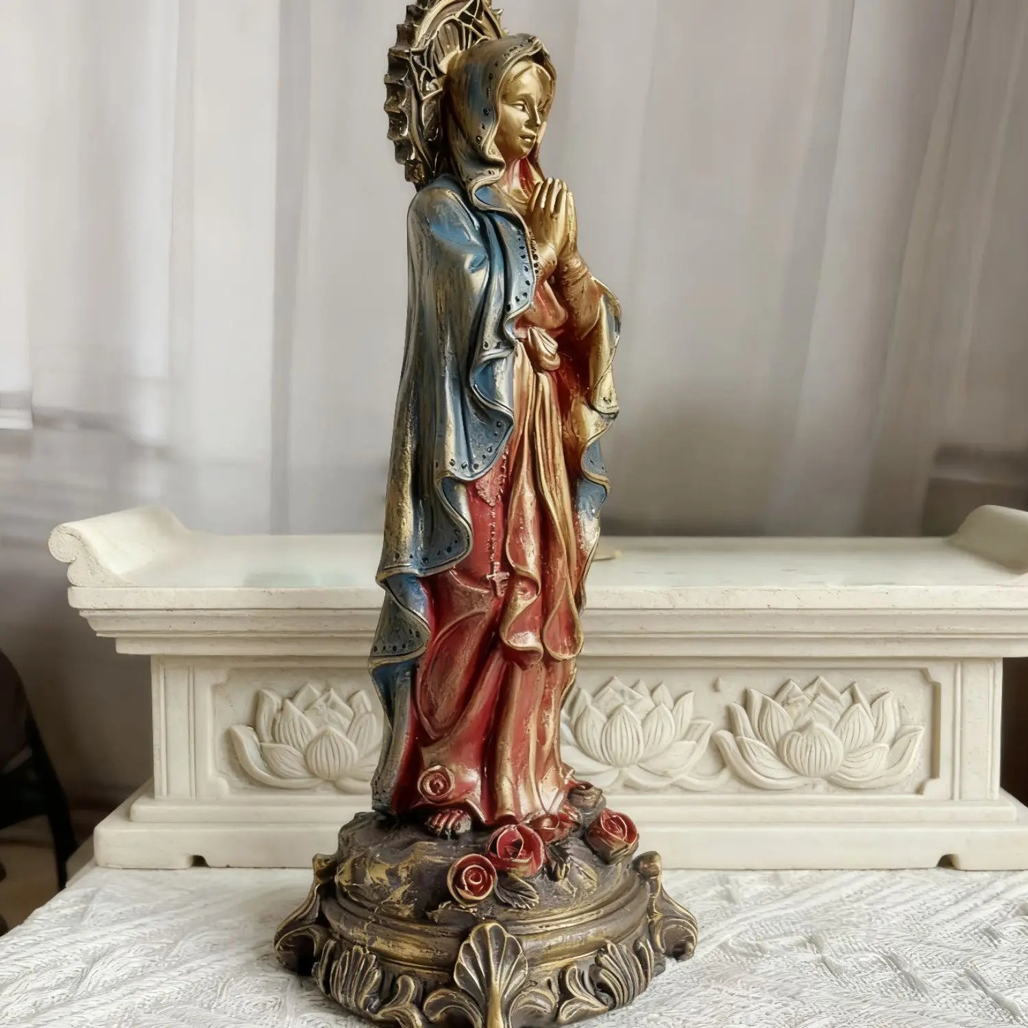 Virgin Mary Blessing Statue, Hand-Painted Figurine