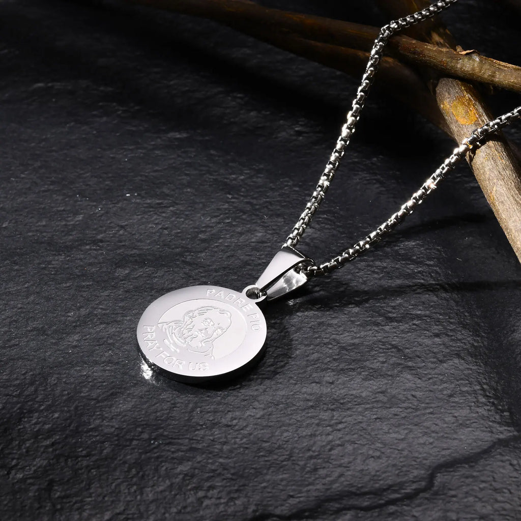 Padre Pio Coin Pendant Necklace