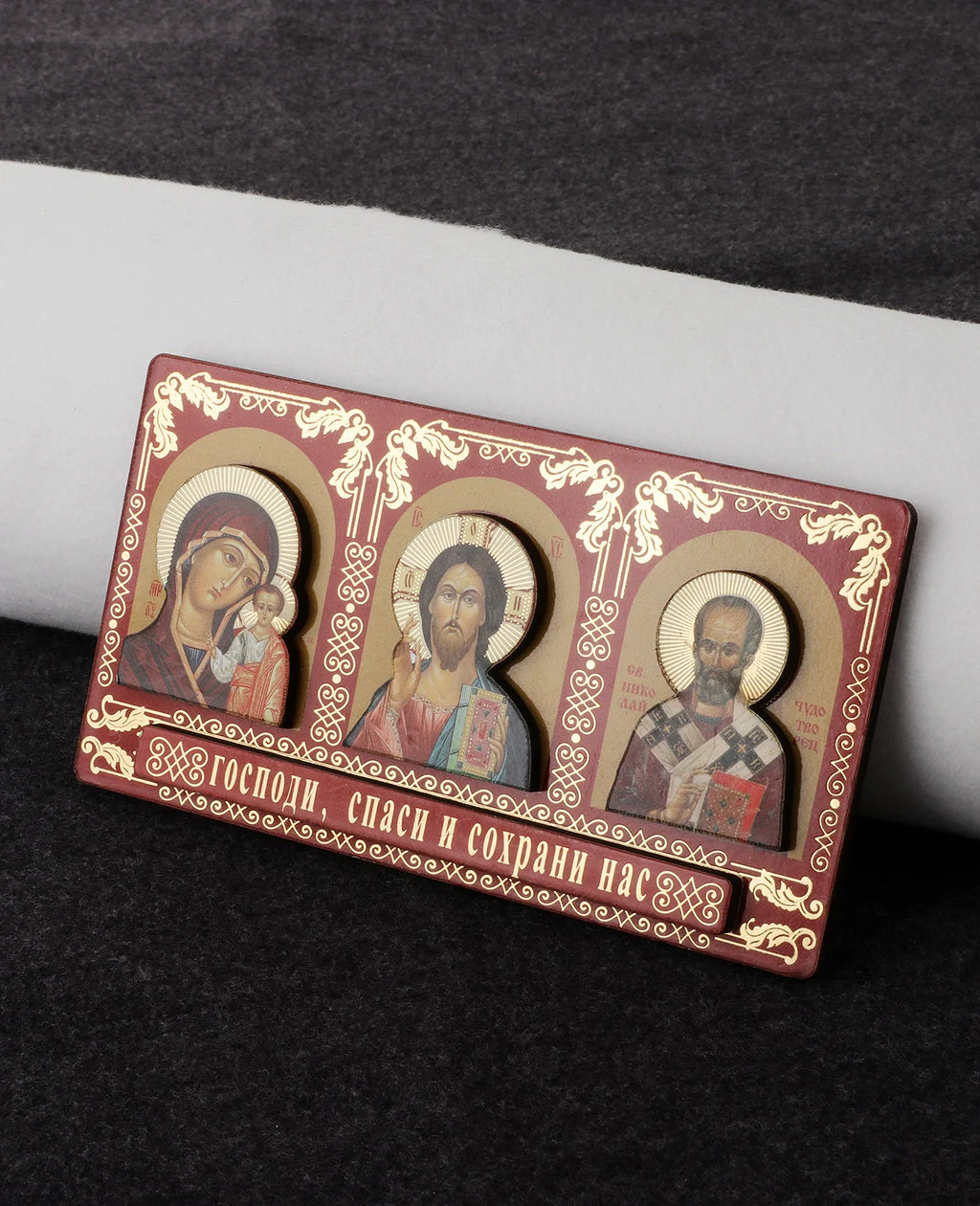 Orthodox Holy Icon Our Lady Theotokos Pantocrator Stickable Red Wood Ornament Car Wall Decor