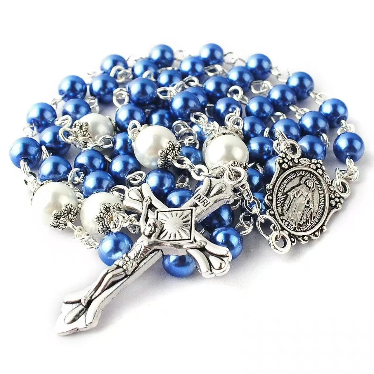 Glass Virgin Mary Cross Rosary Necklace Handmade Crochet Catholic Christ Church Utensils Baptism Prayer Rosary