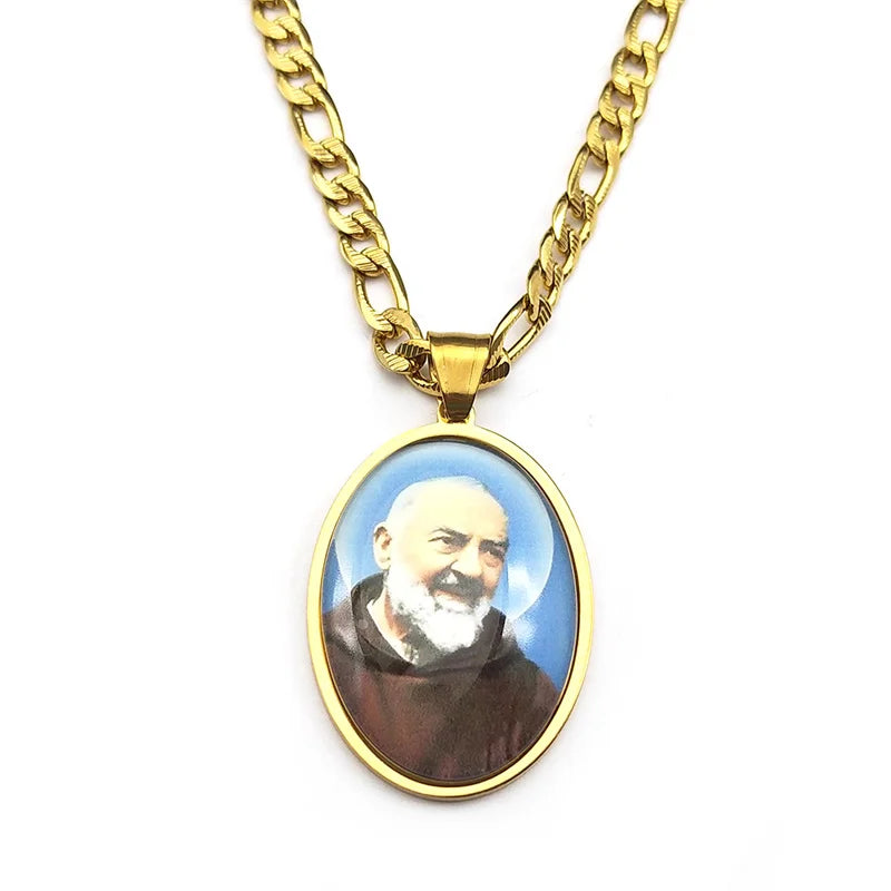 Padre Pio Glass Medal Pendant