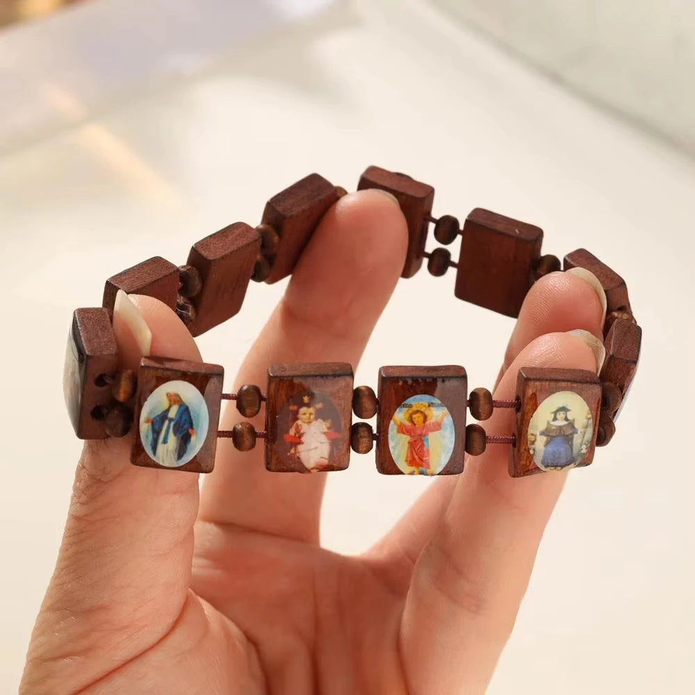 Saints Wooden Bracelets Holy Icon Beads Bracelet