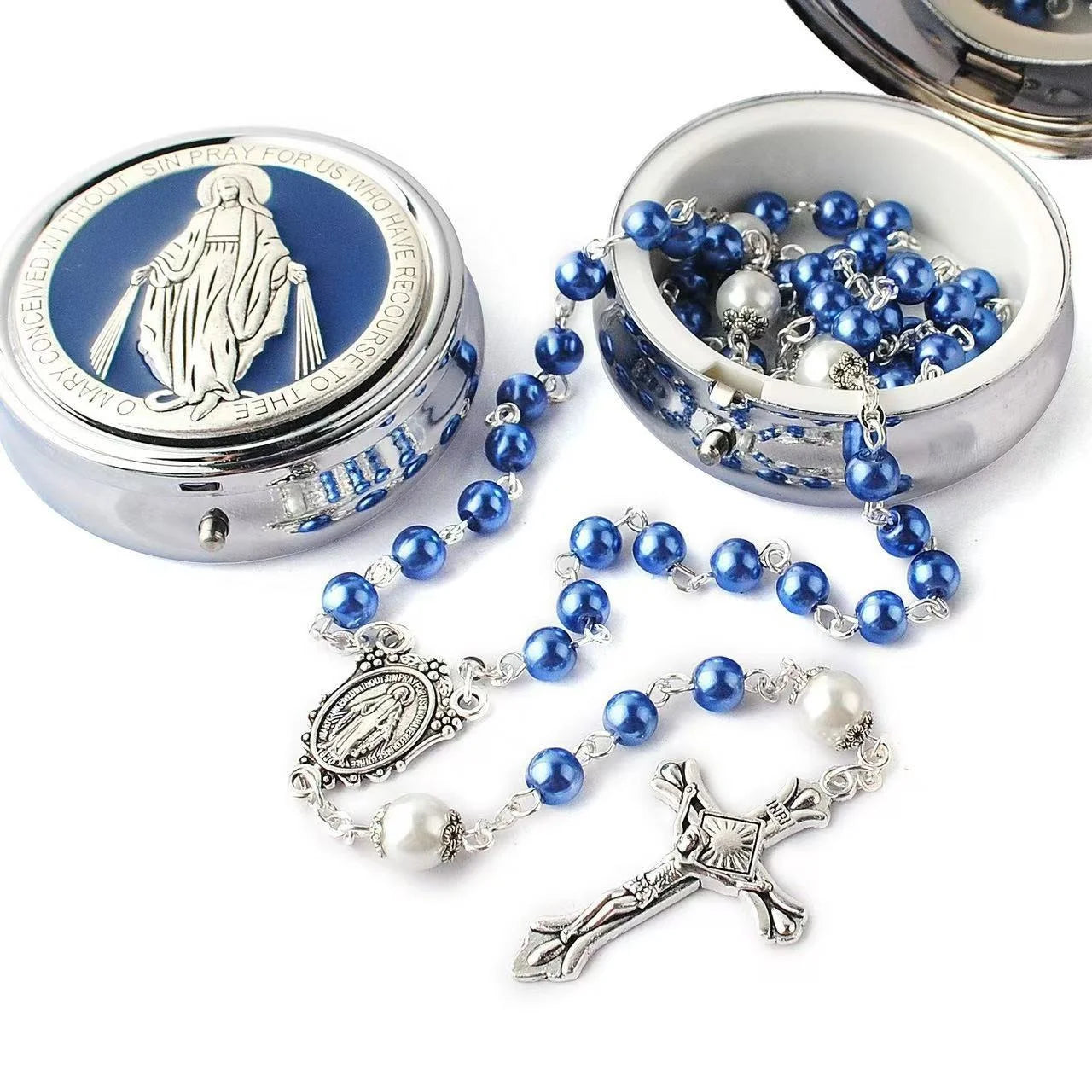 Glass Virgin Mary Cross Rosary Necklace Handmade Crochet Catholic Christ Church Utensils Baptism Prayer Rosary