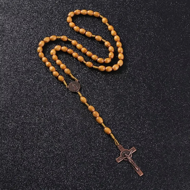 Handmade Saint Benedict Medal Wooden Rosary