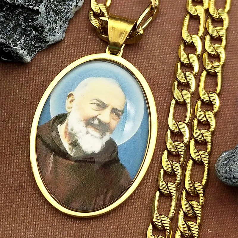 Padre Pio Glass Medal Pendant