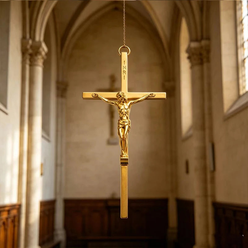 Gold/Silver Plated Wall Crucifix with Jesus Corpus & INRI Engraving
